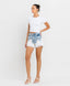 Wear Clarity Non-Toxic 100% Cotton Super High Rise Distressed Mom Shorts Light Blue Wash White Fray