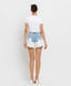Wear Clarity Non-Toxic 100% Cotton Super High Rise Distressed Shorts Light Blue Wash White Fray