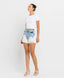 Wear Clarity Non-Toxic 100% Cotton Super High Rise Distressed Mom Shorts Light Blue Wash White Fray