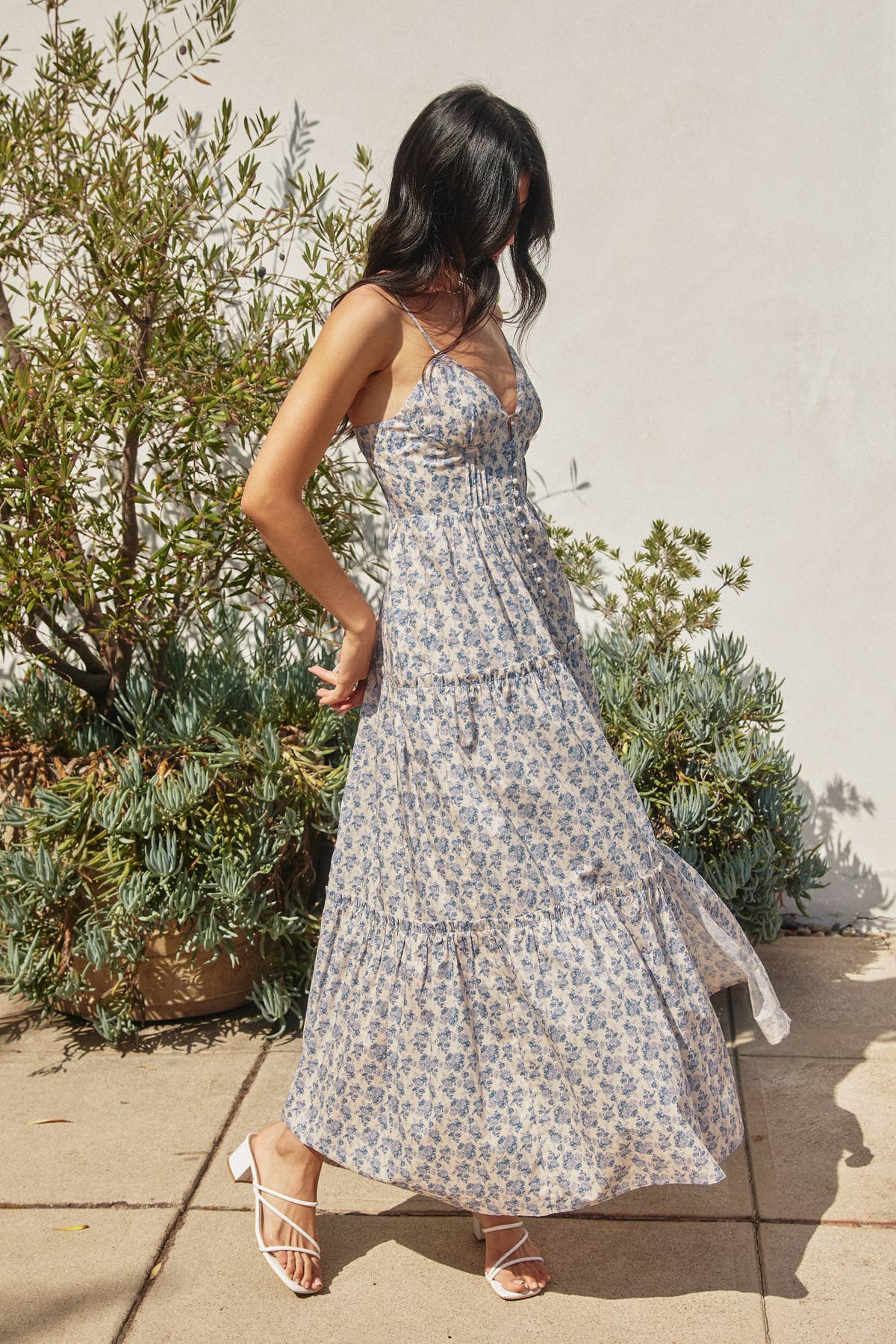 Blue Flowers Bustier Tiered Maxi Dress | Organic Cotton Clarity Blue Flowers Bustier Tiered Maxi Dress | Organic Cotton Clarity